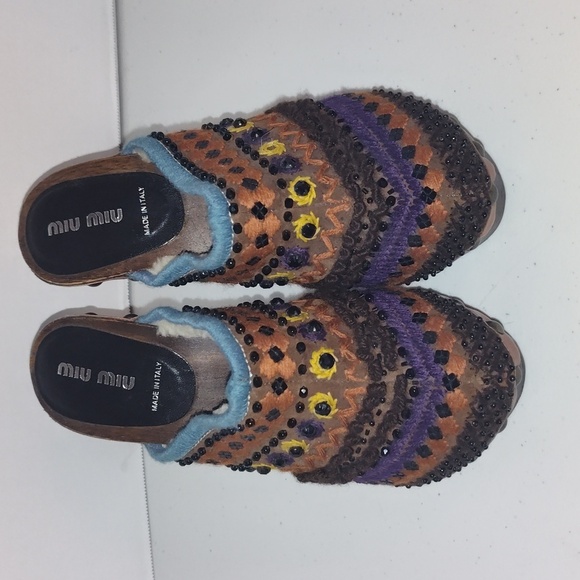 Miu miu STUDDED PLATFORM CLOGS block heel with shearling on inside size 36.5 6-7 - Picture 2 of 12